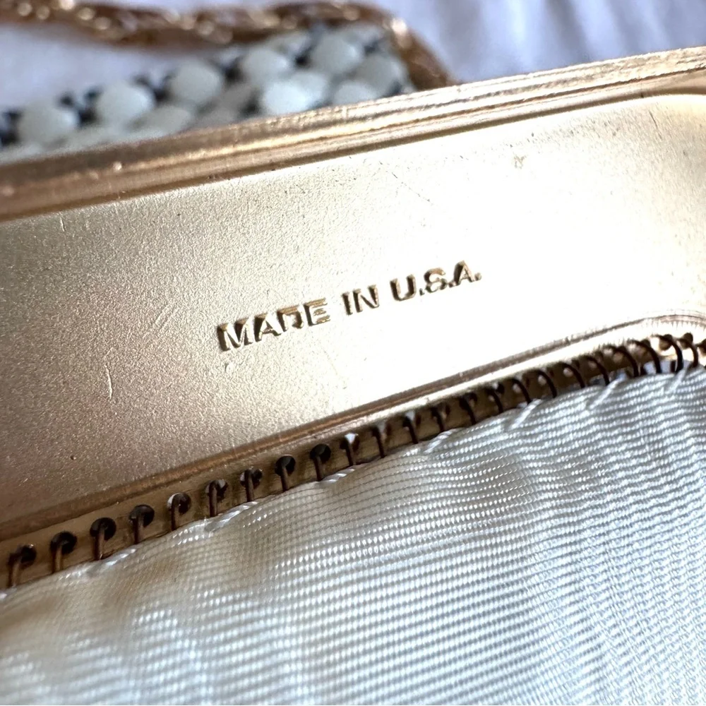 Vintage Whiting & Davis Purse Large Mesh Metal Matte Gold Cream 2816 Lined